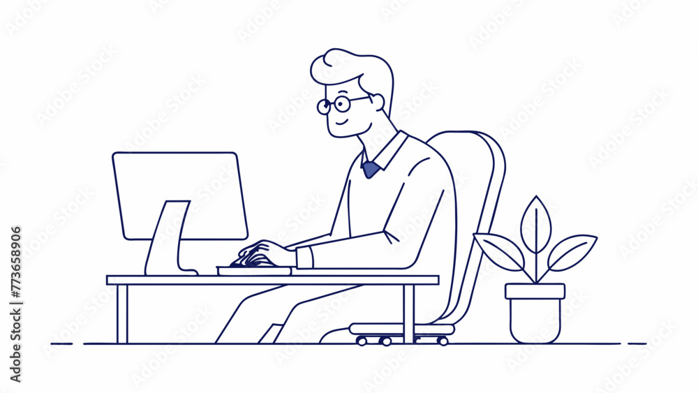 continuous line drawing of office worker concentra vector illustration continuous line drawing of office worker concentra vector illustration