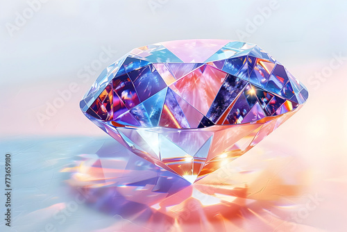 Dazzling Diamond in Tenebrism Watercolor with Arctic Sunrise Palette and 3D Rendering