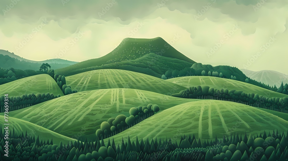 Spring green mountains illustration poster background