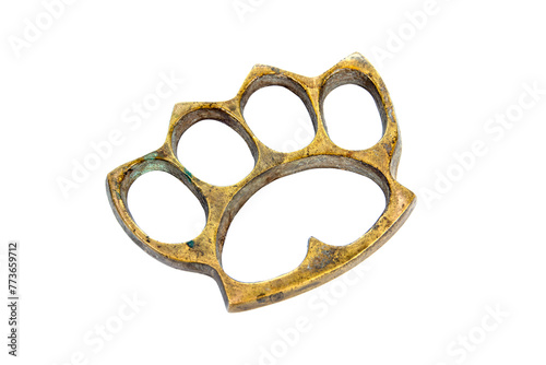 Tilt knuckle duster isolated on white background. Brass knuckle
