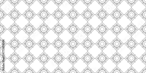 black white geometric flowers seamless pattern