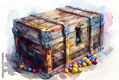Fauvistic Watercolor Treasure Chest with Pirate's Loot of Curiosity and Dreams in Urban Chic Color Style with Sleek and Modern Cinematic 3D Render