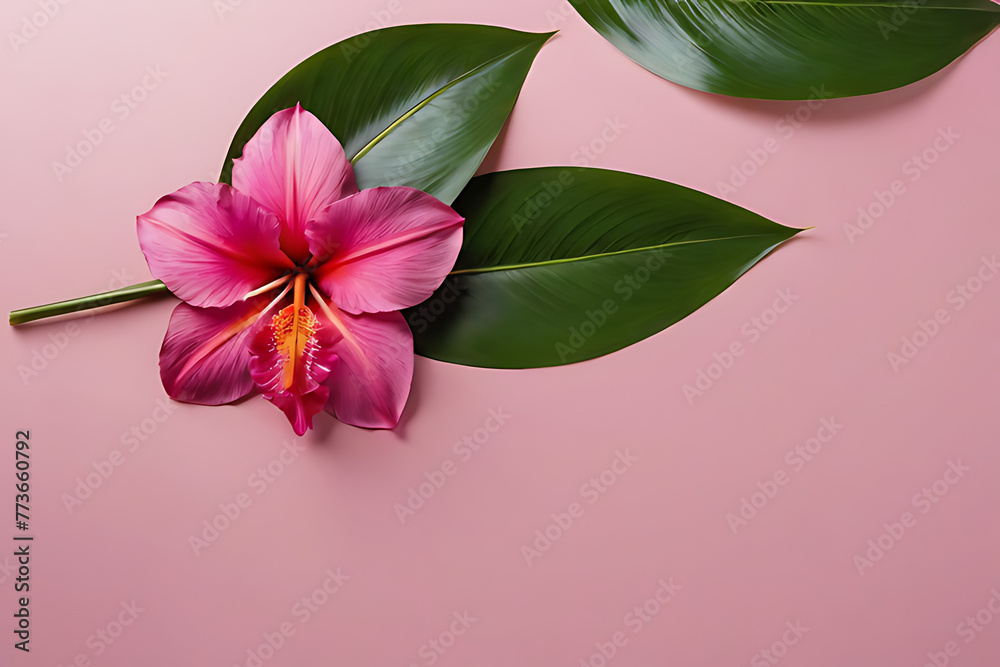 Tropical flower with copy-space background concept, blank space. Paradise Palette: Tropical Flower with Copious Space