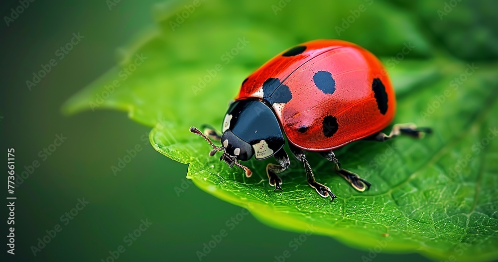 Ladybug crawling on an invisible leaf, bright red with black spots, symbol of good luck. Ladybug crawling on an invisible leaf, bright red with black spots, symbol of good luck.