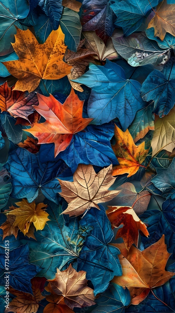 Radiant Autumn Leaf Mosaic in Oceanic Hues
