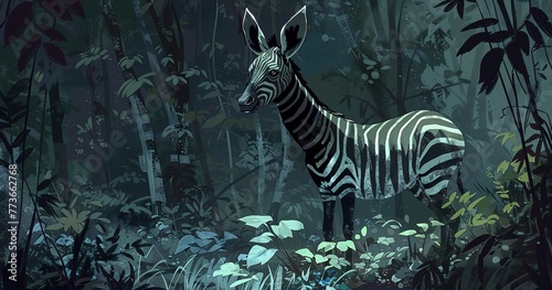 Okapi, zebra-striped legs, forest dweller, shy and rare.  photo