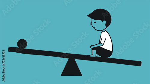 A drawing of a child sitting alone on a seesaw with one side higher than the other symbolizing the unbalanced power dynamic in their family.
