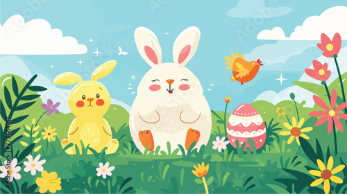 Easter day cute cartoons flat cartoon vactor illust