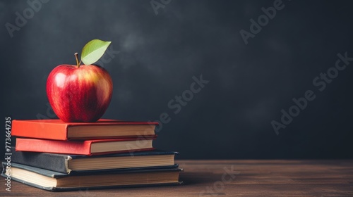 Back to school with books and apple, A bright apple on a stack of books