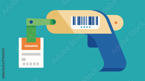 A closeup of a barcode scanner being used on a product with a label indicating the origin of the materials used and their sustainability