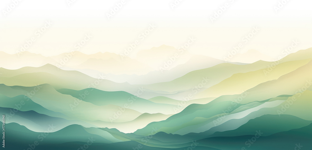 Green mountain background vector. Minimal landscape art with watercolor brush and green line art texture. Abstract art wallpaper for prints, Art Decoration, wall arts and canvas prints.