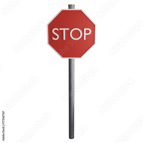 Stop sign on the road clipart flat design icon isolated on transparent background, 3D render road sign and traffic sign concept