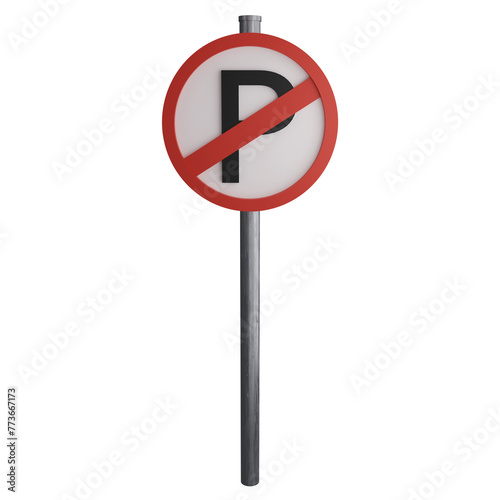 No parking sign on the road clipart flat design icon isolated on transparent background, 3D render road sign and traffic sign concept