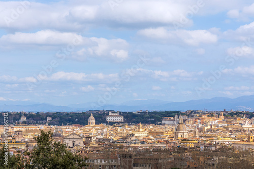 Aerial view of the historical center of Rome, Italy, from the height of the Janiculum Hill