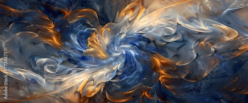 A whirlwind of sapphire and gold emanates from a central point, creating a captivating display of abstract brilliance.