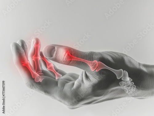 Highlighted Hand Bones Indicating Localized Pain.