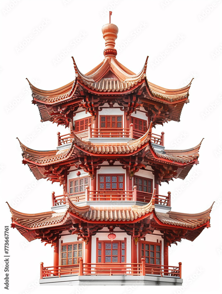 Fototapeta premium Beautiful pagoda tower design full of traditional Chinese or Japanese architectural elements.