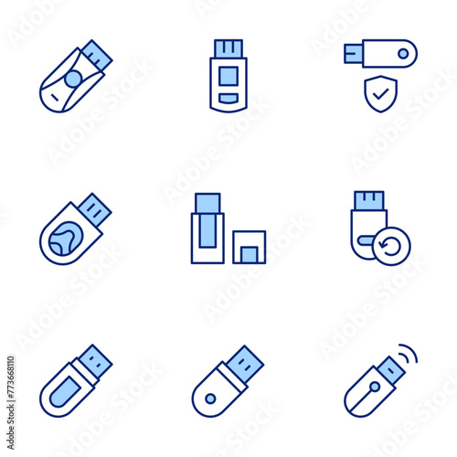 Usb flash drive icon set. Duo tone icon collection. Editable stroke, pendrive, wireless, usb, usbdrive, usbstick, flashdrive, usbflashdrive. photo