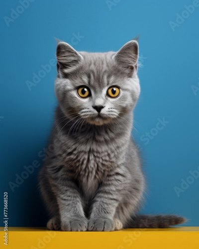 Gray Cat on Yellow Surface

