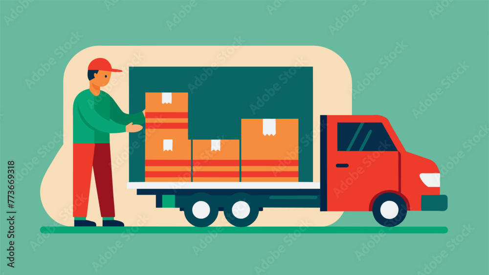A worker loading a truck with finished goods ready to be distributed to nearby retailers emphasizing the reduced transportation costs and - obrazy, fototapety, plakaty 