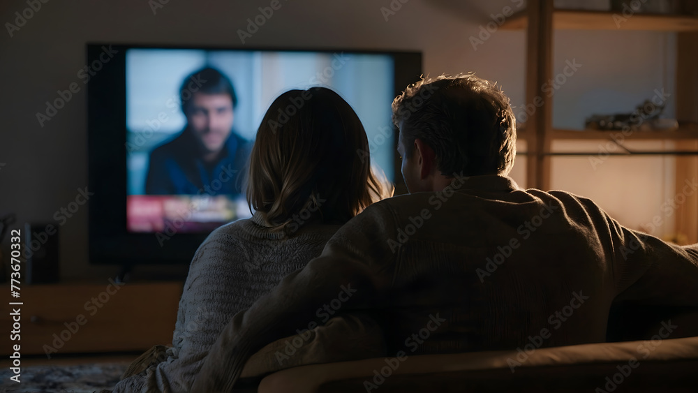 A couple in love watching television in the privacy of their home. A couple in love watching television in the privacy of their home.
