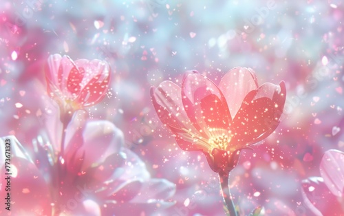 A pink flower with a heart on it is surrounded by other pink flowers