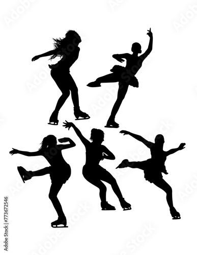 Female ice skating sport pose silhouette