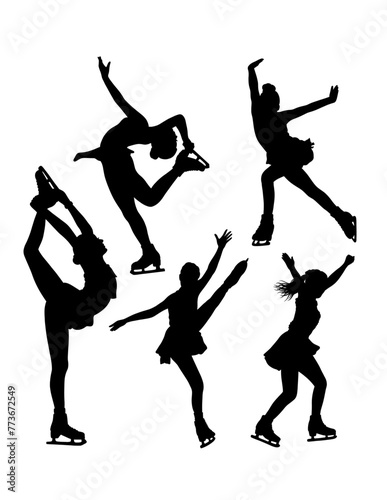 Female ice skating sport pose silhouette