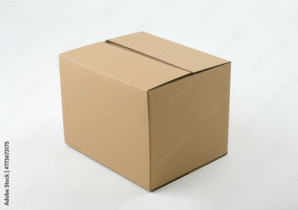 A cardboard box is sitting on a white background A cardboard box is sitting on a white background