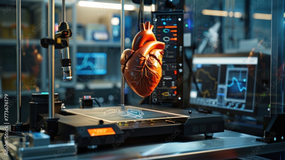 3D printed human heart model in a lab setting with technological ...