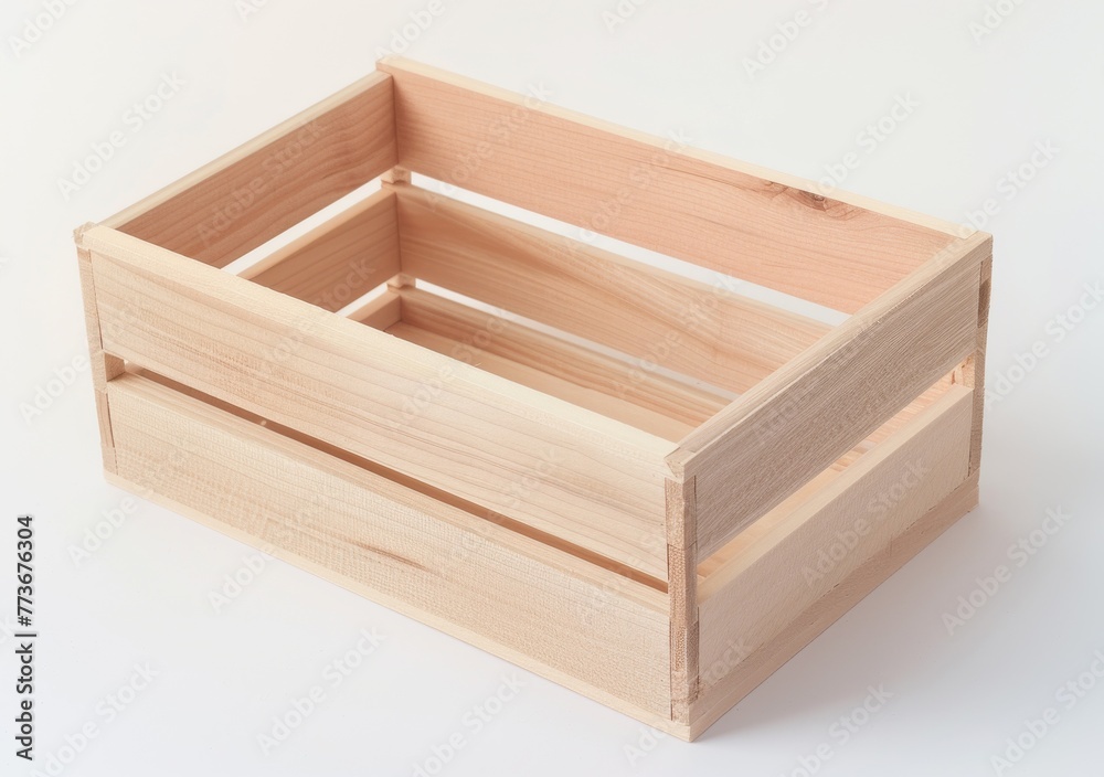 A wooden crate is empty and sits on a white background A wooden crate is empty and sits on a white background