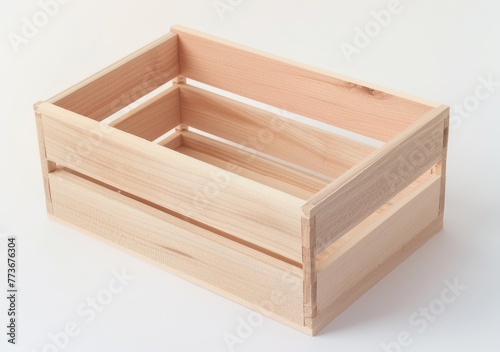 A wooden crate is empty and sits on a white background © jiawei