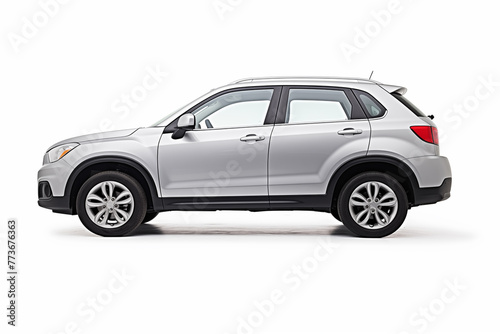 Small silver SUV car on a white background