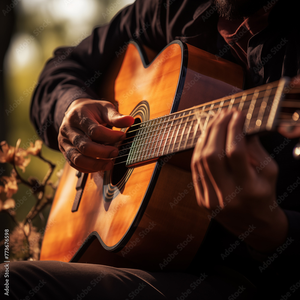 Fototapeta premium Detail of a man playing guitar