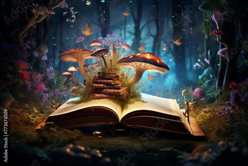 magic book with mushrooms inside
