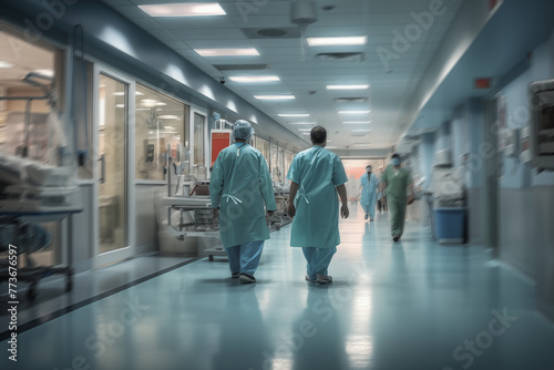 Two ER doctors walking down a hospital corridor