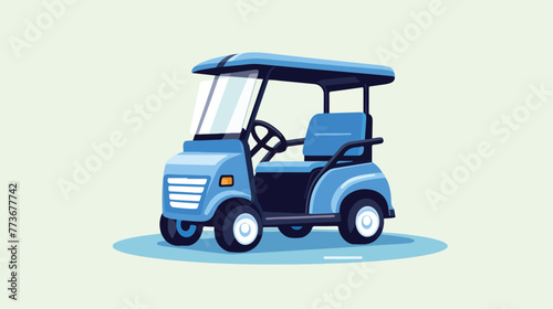 Golf cart on playing camp blue lines flat cartoon v