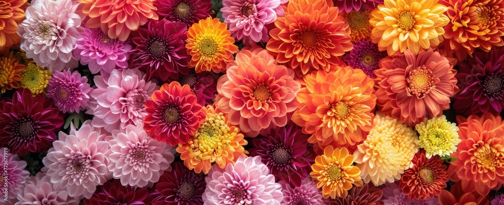 Colorful Chrysanthemum Flowers and Daisies Floral Background