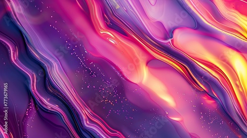 3D layered paint shining liquid background with golden purple gradient colors 