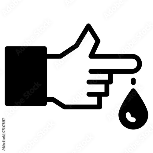 finger and bleeding droplet, hurt or injured icon
