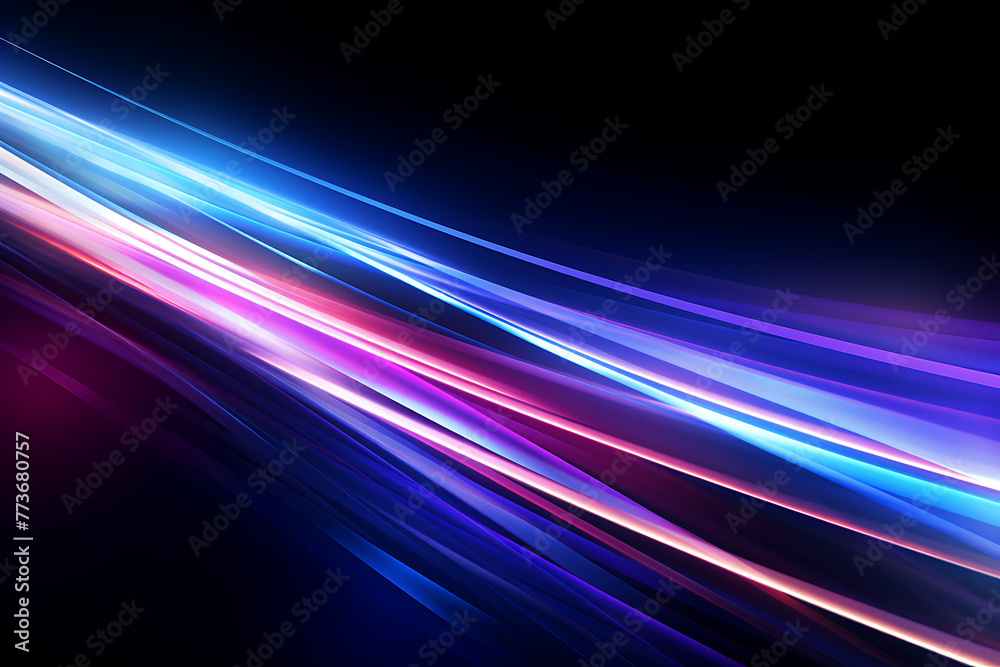 Abstract wavy lines in a dynamic blend of blue and pink neon colors, creating a fluid and luminous digital art piece. Generative AI