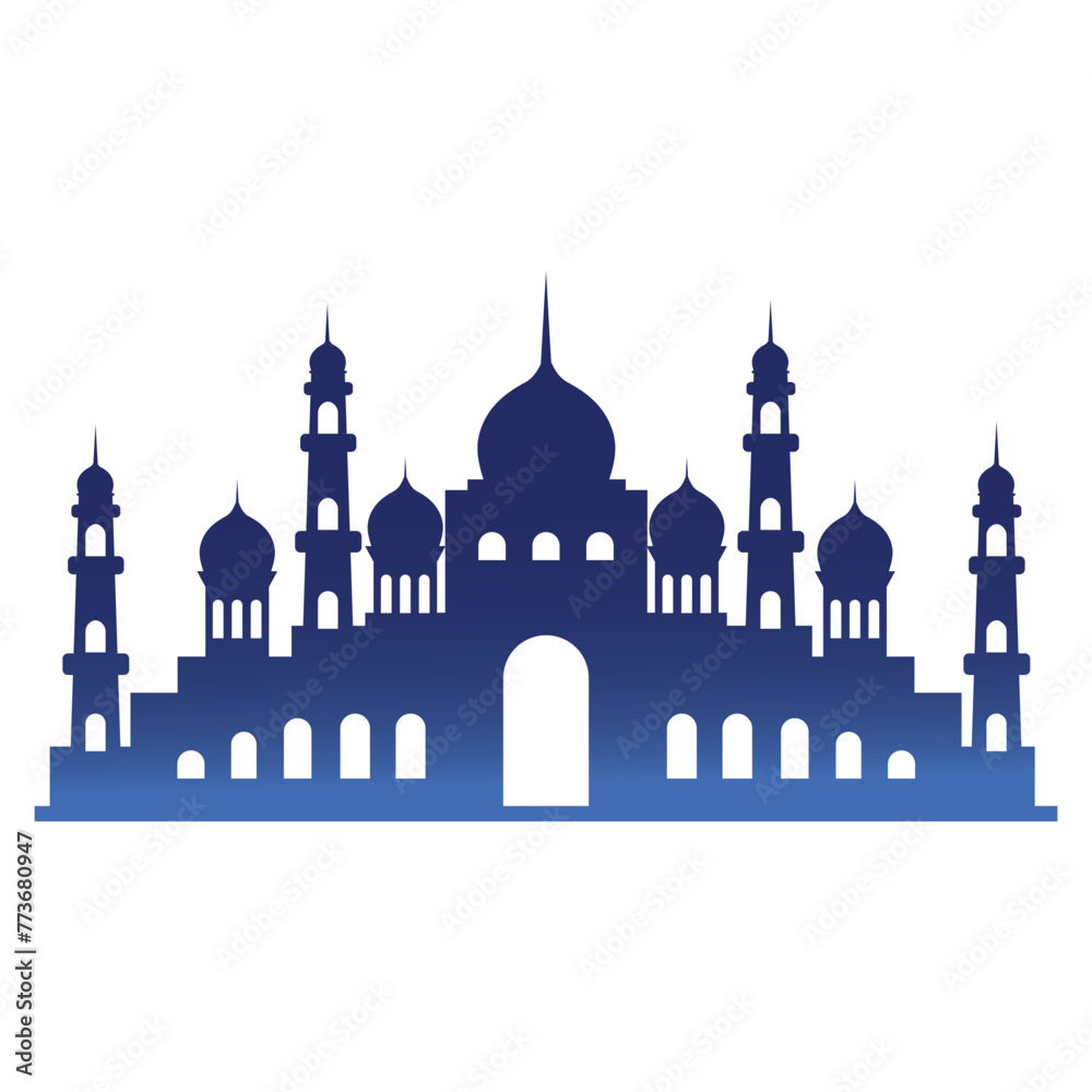 Islamic Mosque Silhouette. Ramadhan Kareem Mosque. Vector Illustration.