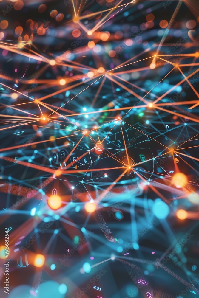 An abstract depiction of the digital realm, featuring interconnected networks of glowing nodes and circuits, representing the flow of information and data, Generative AI An abstract depiction of the digital realm, featuring interconnected networks of glowing nodes and circuits, representing the flow of information and data, Generative AI