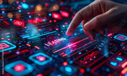 Professional showcasing set of digital icons, with the prominent Leasing icon, concept of leasing services, financial arrangements, asset management, businesses seeking alternative ownership models