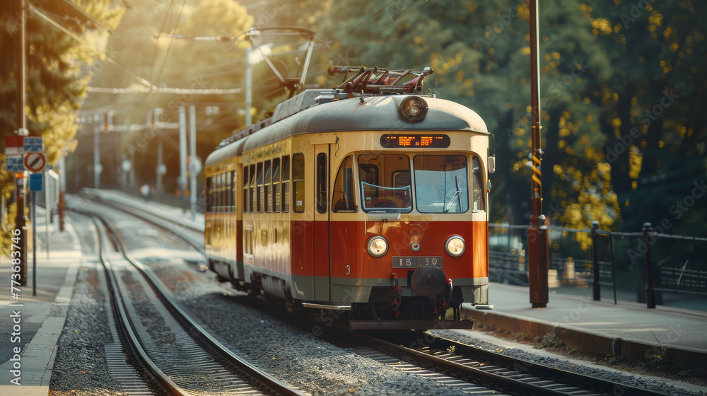 Fototapeta premium Precision on Tracks: High-Definition Electric Train View 