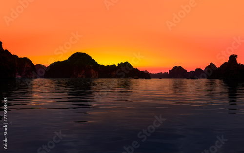 Sunset In The Morning On The harbour In Ha long Bay In Vietnam