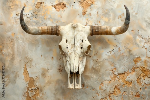 skull of a long horn bull hanging on the wall