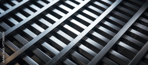 Detailed view of a metallic grill featuring a precise grid pattern design, suitable for background or texture use