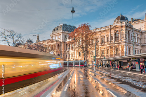 Photography The tram is moving past view of the University of Vienna (Universitat Wien) - Au