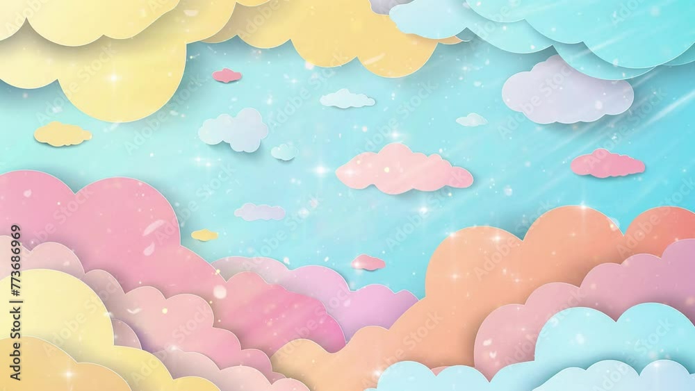 pastel color cloud on sky background paper cut style. seamless looping overlay 4k virtual video animation background pastel color cloud on sky background paper cut style. seamless looping overlay 4k virtual video animation background